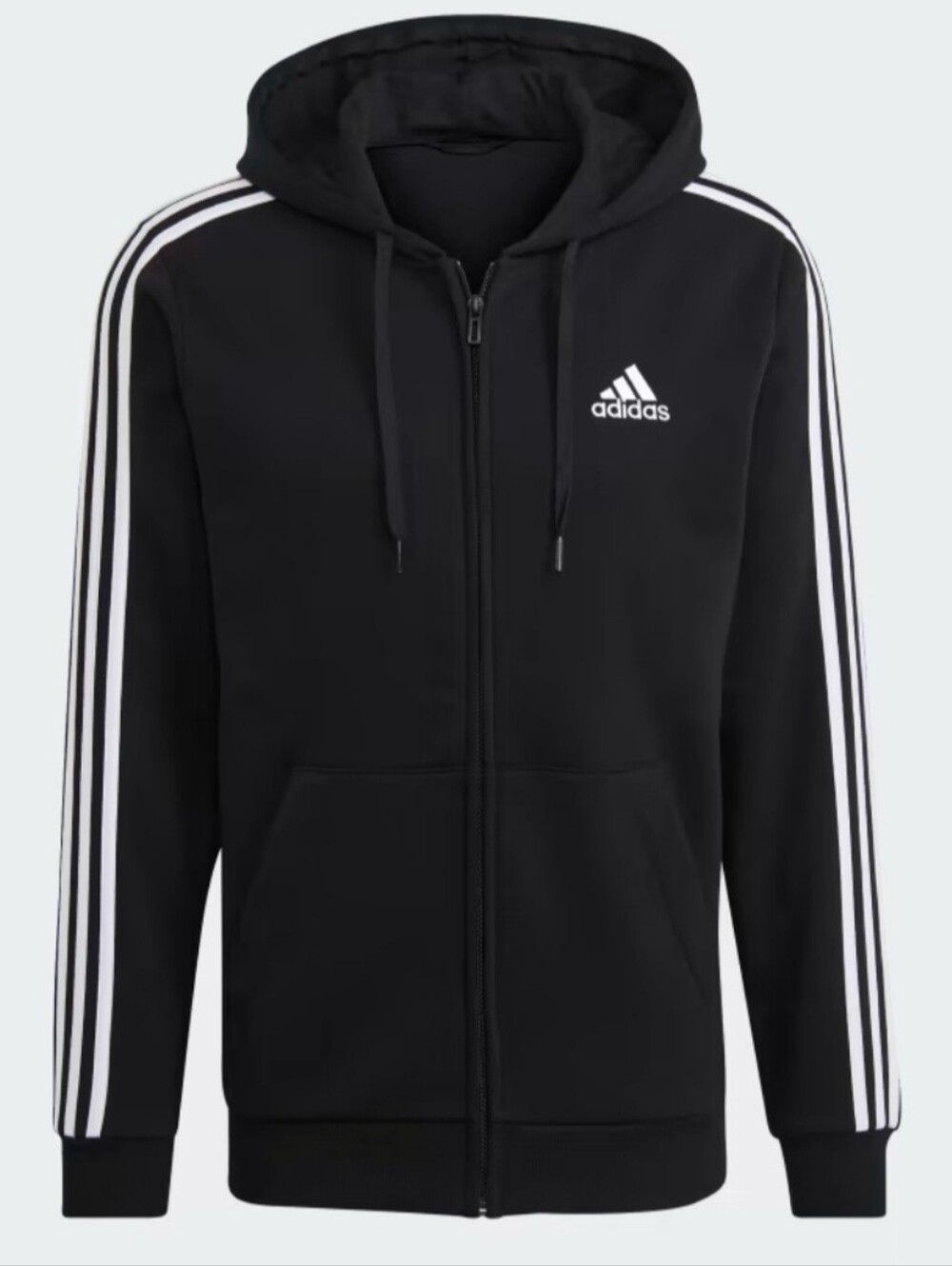 Adidas Essentials Fleece 3 Stripes Full Zip Hoodie Women Size Small New Black